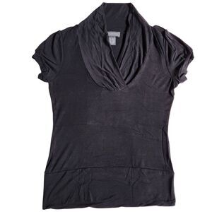 METHODE Black Faux Wrap Neckline Short Sleeve Top Sz M